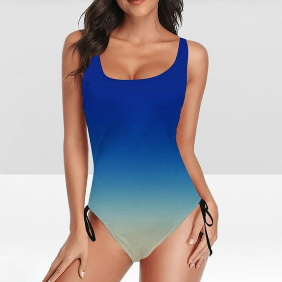 VgaVtl Women One Piece Swimsuits Bathing Suits for Women Plus Size Gradient Print Push up Party Lace up Swimsuits,Blue L