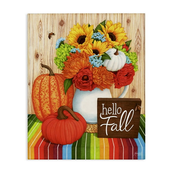 Stupell Industries Hello Fall Rainbow Pumpkins Holiday Painting Gallery Wrapped Canvas Art Prints Wall Art, 16 x 20