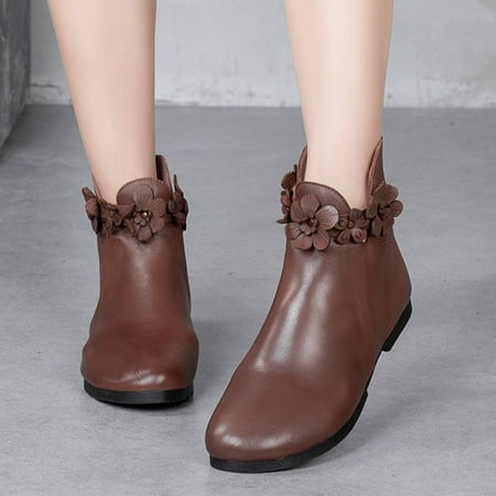 

NECHOLOGY Women s Boots Lace up Round Retro Flowers Women Zipper Booties Color Heels Solid Womens Snow Boots with Zipper Coffee 8.5