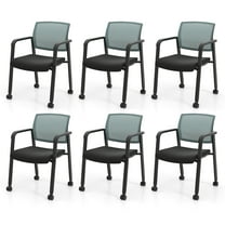 Gymax 6 PCSC Conference Chairs Stackable Office Guest Mesh Chair Waiting Room Wheels