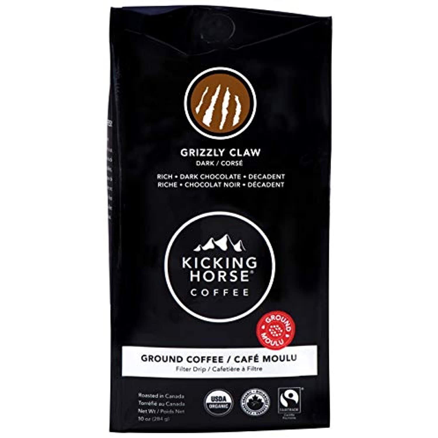Kicking Horse Coffee, Grizzly Claw, Dark Roast, Ground, 10 Oz - Certified Organic, Fairtrade, Kosher Coffee