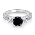 thumbnail image 2 of Gem Stone King 925 Sterling Silver Black Diamond White Topaz and White Moissanite Engagement Ring for Women (2.54 Cttw, Gemstone April Birthstone, Round 7MM and 4MM, Size 8), 2 of 3