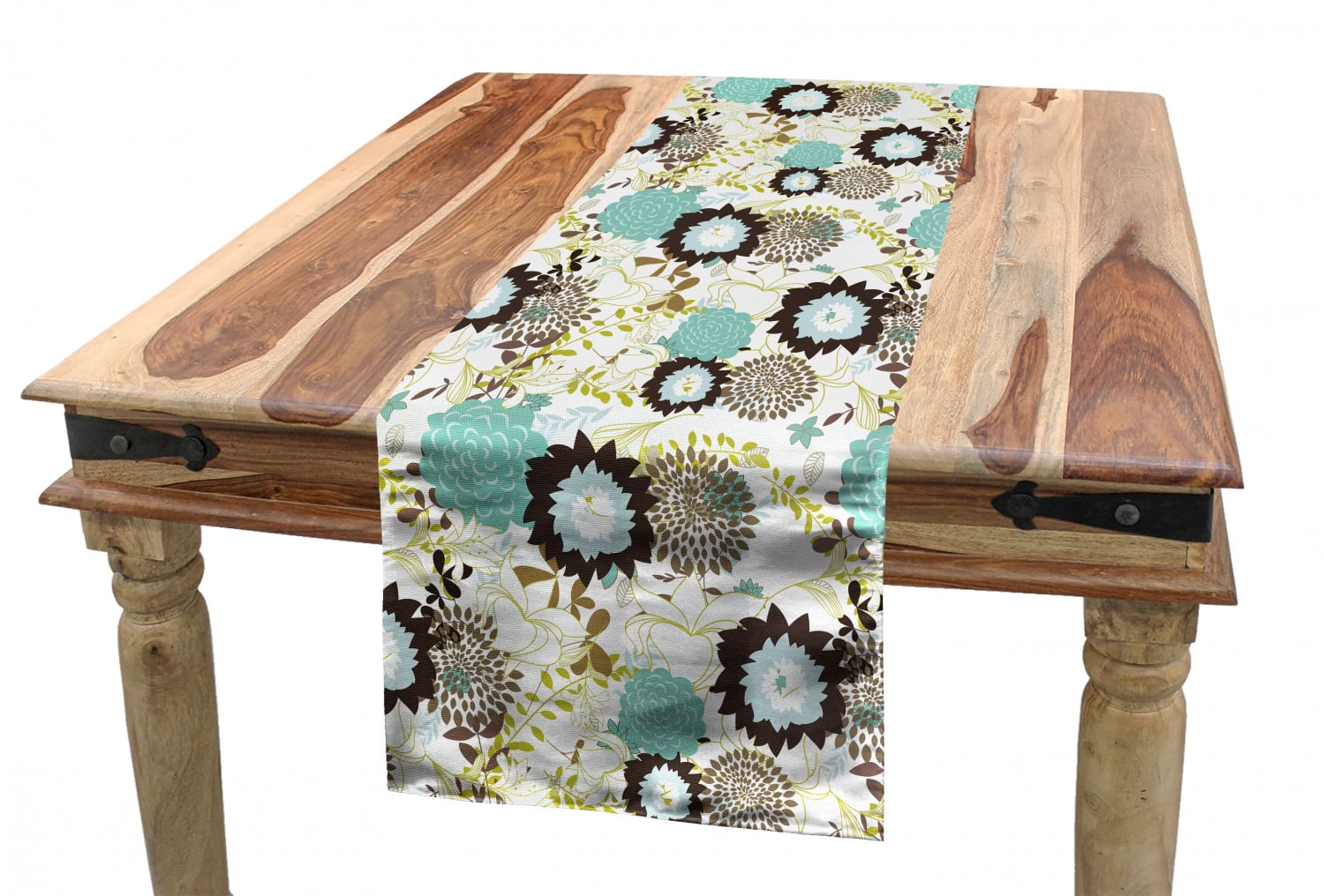 Vintage Table Runner, Abstract Pattern of Old Fashioned Exotic Flowers