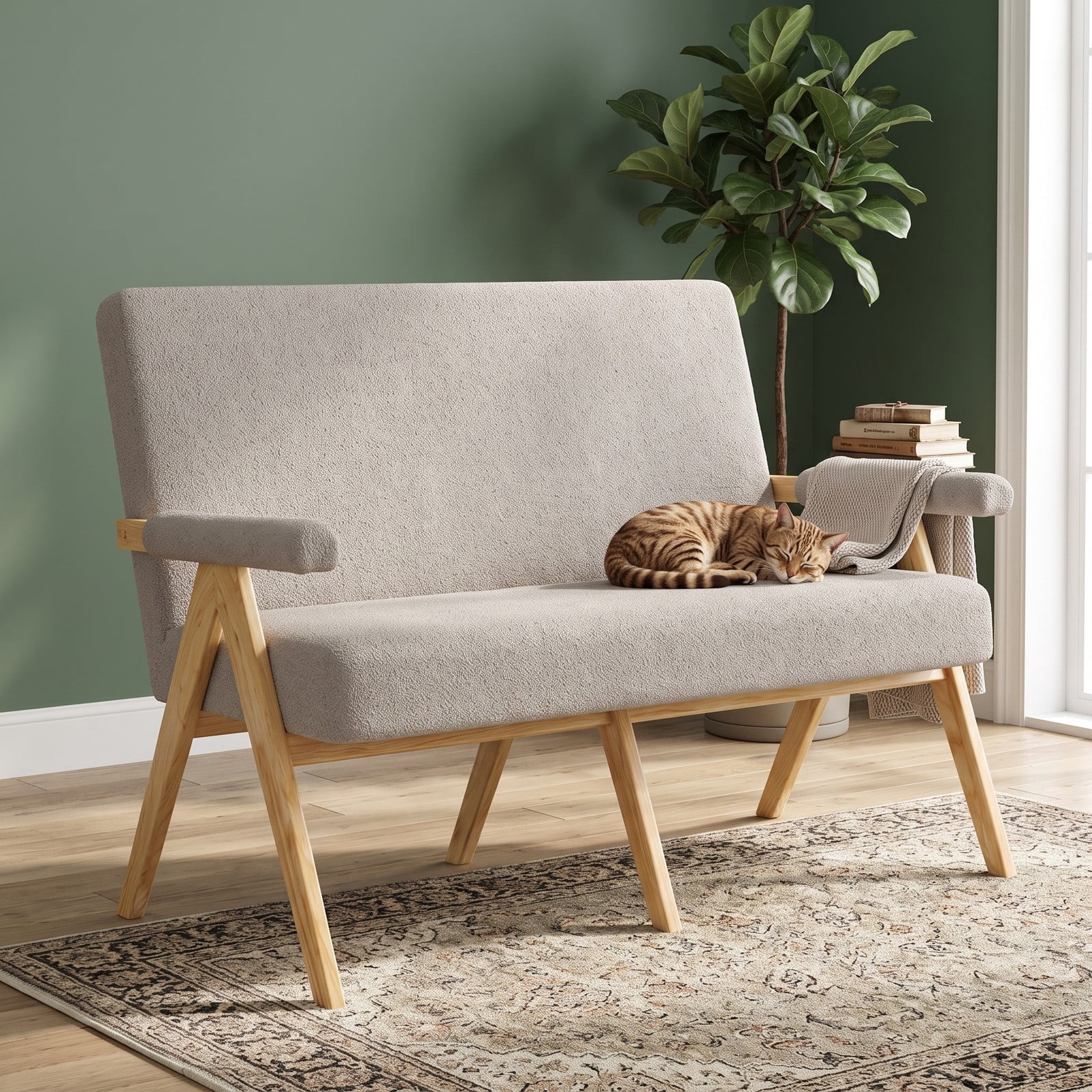Furnibear Modern Loveseat Sofa for Small Spaces, Upholstered 2-Seat Couch with Cushioned Armrests, Soft Sherpa Fabric Loveseat on Sturdy Rubber Wood Legs for, Gray