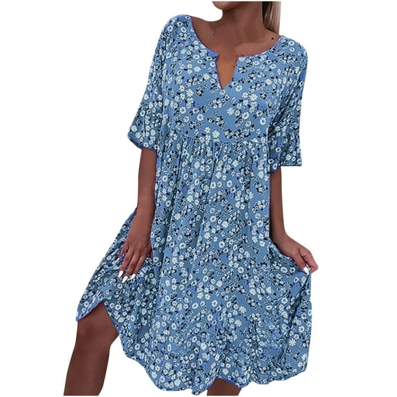 IROINNID Dress for Women 2023 Semi Formal Fall Dress Short Sleeve Sling Relaxed Short Dress Fit&Flare Dress,Light Blue
