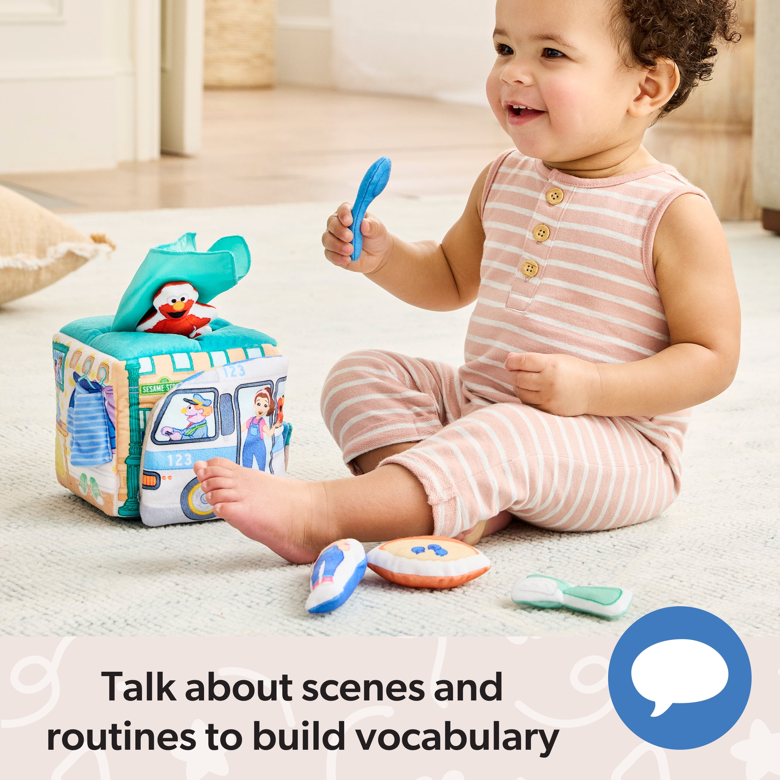 Ms. Rachel x Sesame Street, Coffret Surprise Learning Box avec peluches Elmo et Ms. Rachel, jouets éducatifs avec animaux en peluche, jeux et activités sensoriels pour bébés, jouets pour filles et gar