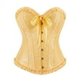 thumbnail image 4 of Feancey Strapless Corset Tops for Women Ruffled Trim Push Up Bustier Lace Vintage Overbust Corsets Tie Back Body Shaper Halloween Costumes Gold S, 4 of 9