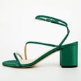 thumbnail image 2 of FSJ Women Chic Round Open Toe Strappy Sandals Chunky Block Heel Cross Strap Studded Rhinestones Pumps Party Date Work Shoes Size 4 Green, 2 of 3