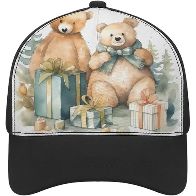 Bear and Gift Baseball Cap Classic Golf Cap Soft Dad Hat Multicolor Adjustable Low Profile Hat Unisex