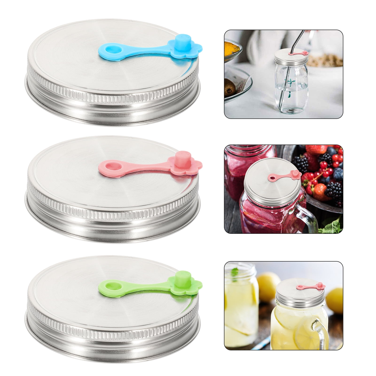 LUVCOSY Wide Mouth Mason Jar Lids With Glass Straws - 4 Pack For Ball 16oz/32oz Jars (Jars Not Included)