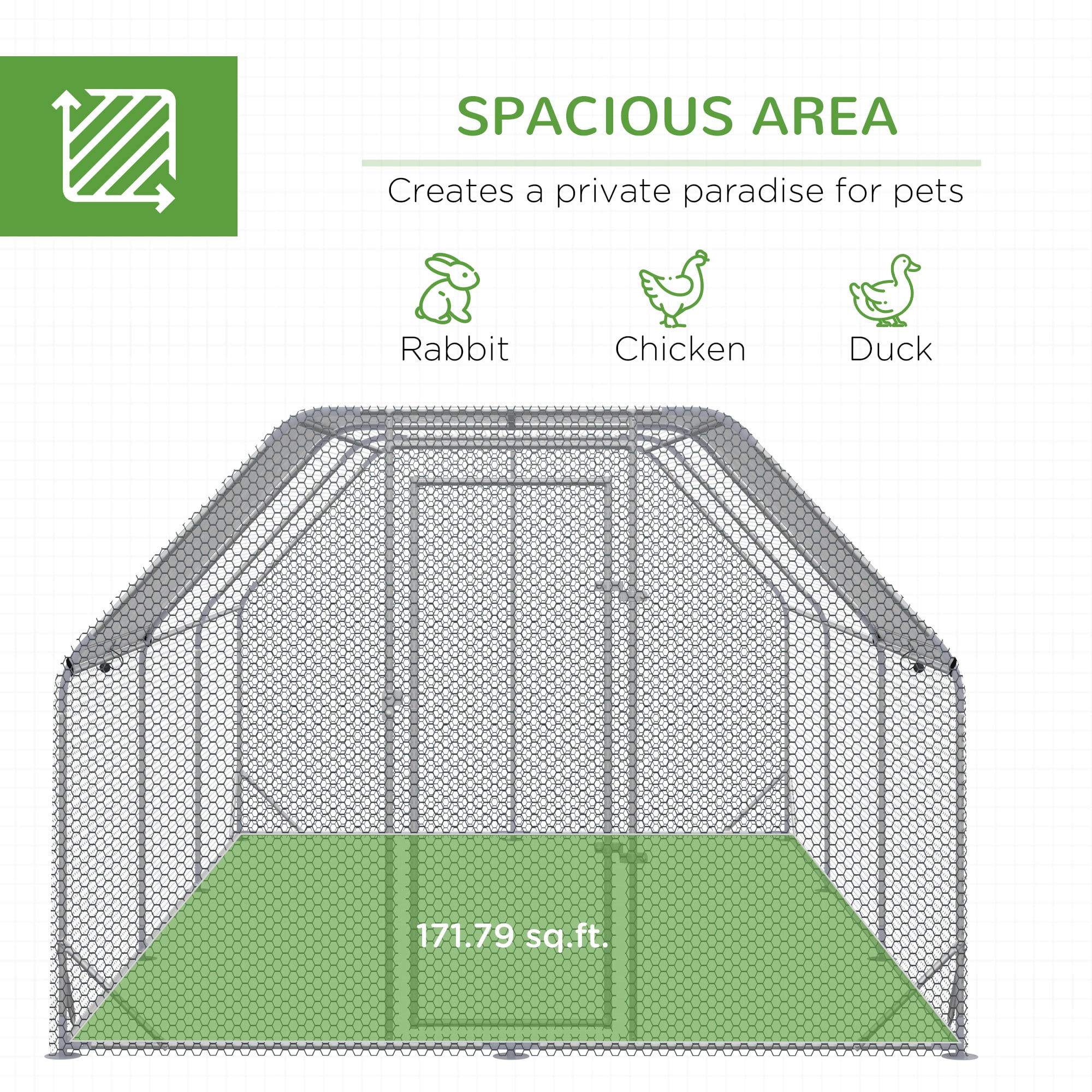 PawHut Metal Chicken Coop, Walk In Chicken Run Outdoor