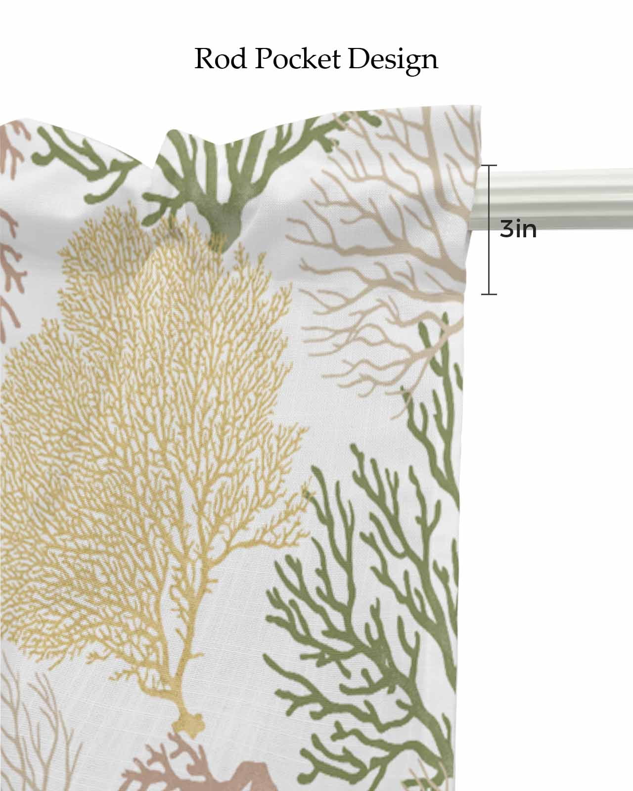 Sage Green Coastal Kitchen Valances for Windows Farmhouse Linen Window Valance Curtain for Living Room Window Treatment Coral Ocean Marine Modern Sea Valance Rod Pocket Topper Drape, 54 x 18 Inch