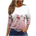 thumbnail image 2 of Aobny Womens Summer Tops Floral Pink Pullover Long Sleeve Crew Neck Plus Size Women Blouses, 2 of 7