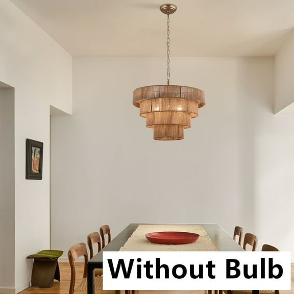 E12 Pendant Lights, Farmhouse Rattan Pendant Light, 6-Lights Industrial Wicker