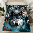 thumbnail image 2 of Manfei 3D Wolf Animal Twin Sheet Sets, Tribal Dream Catcher Twin Fitted Sheet, Bohemian Western Wildlife Flat Sheet, Lightweight Room Decor, 3pcs, 2 of 7