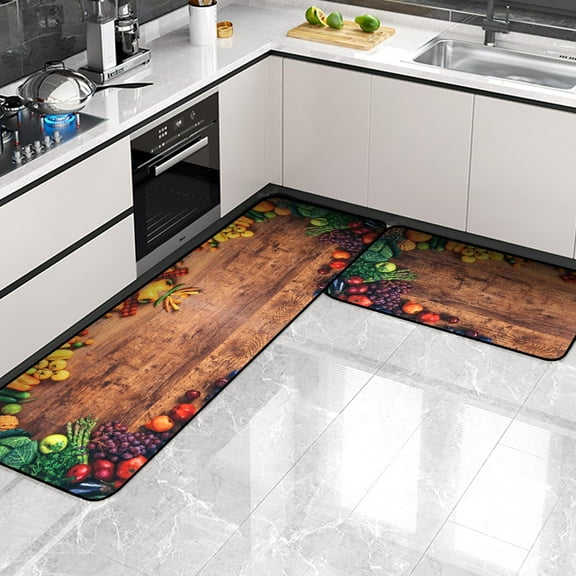 Kitchen Rug Sets 2 Pieces Non Slip Rugs Kitchen Mats for Floor 17"x48" 17"x30" Washable Hallway Laundry Room Runner Rug Standing Mat Carpet Home Decor Fruit