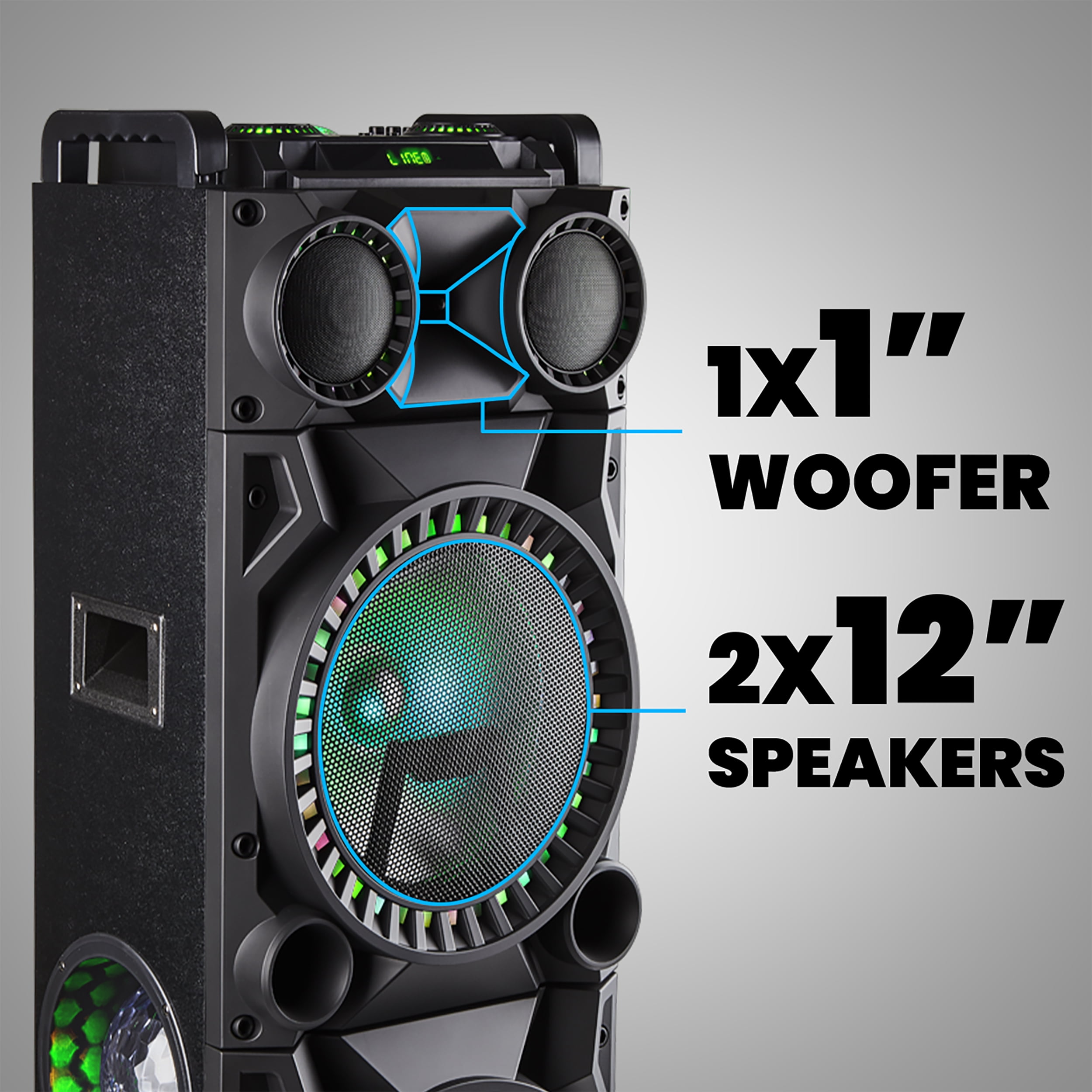 Pre-Owned QFX PBX-1215 Dual 12" Floorstanding Bluetooth Speaker with Party Lights, Includes Microphone, Black