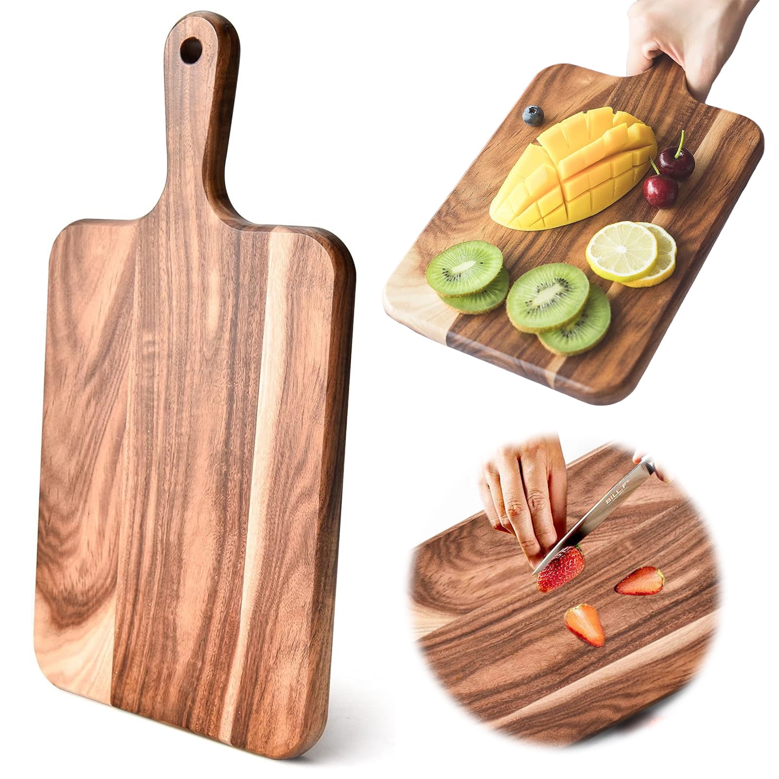 Homelife Wood Cutting Board with Handle Heavy-Duty Wooden Charcuterie Chopping Board for Meat Cheese Vegetables Bread Versatile Kitchen Serving Board