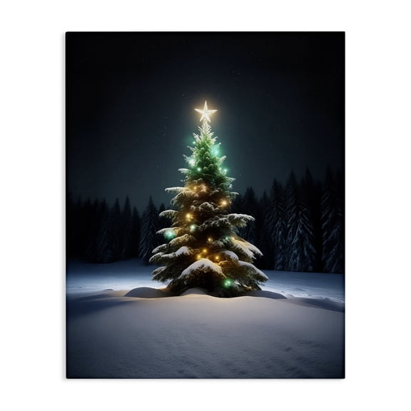 Stupell Industries Rustic Lodge Clear Night Snowy Tree Canvas Art, 16 x 20, by Alina Georgescu