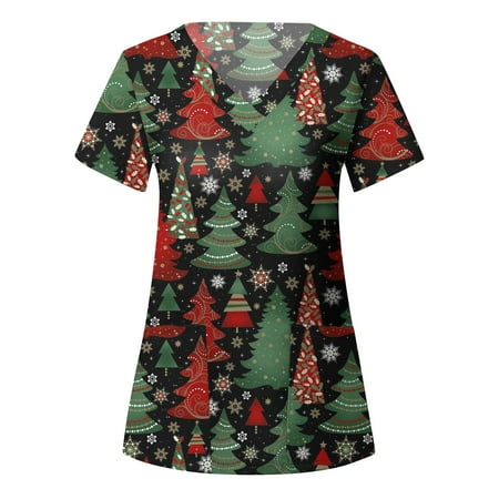 

Xysaqa Scrub Tops For Women Casual Summer Short Sleeve Tee V Neck Tops Uniform Working Printed Pockets Shirt On Clearance