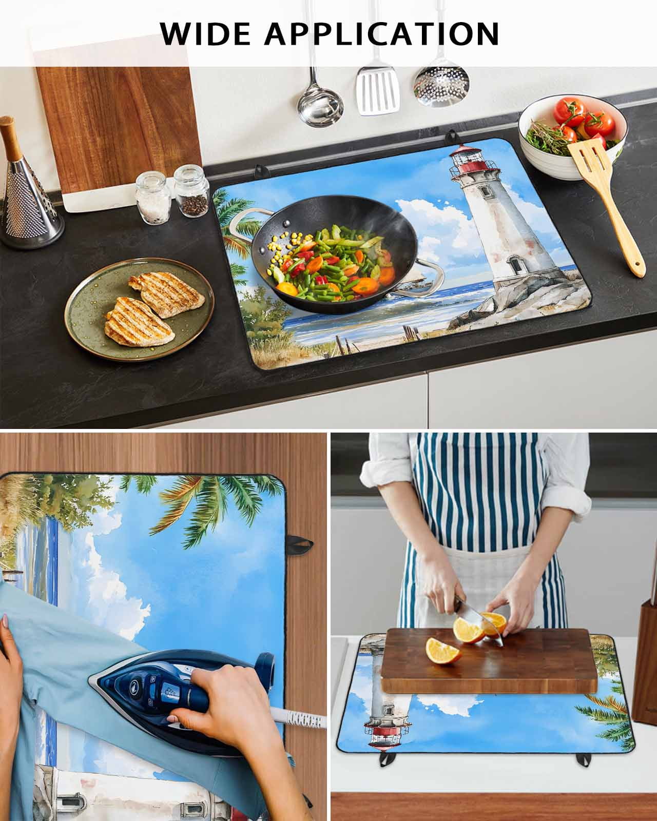 nqOlkjepod Large Induction Cooktop Protector Mat 36"x21", Summer Beach Stove Top Covers for Electric Stove, Retro Lighthouse Sailing Nautical Stove Burner Cover Mats, Glass Top Stove Cover