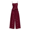 thumbnail image 5 of Sheghy Matching Sets Women Clothing Plus Size Women Solid Linen Set Sleeveless Button Cami Top & Side Detail Wide Leg Pants 2 Piece Vacation Outfit, 5 of 6
