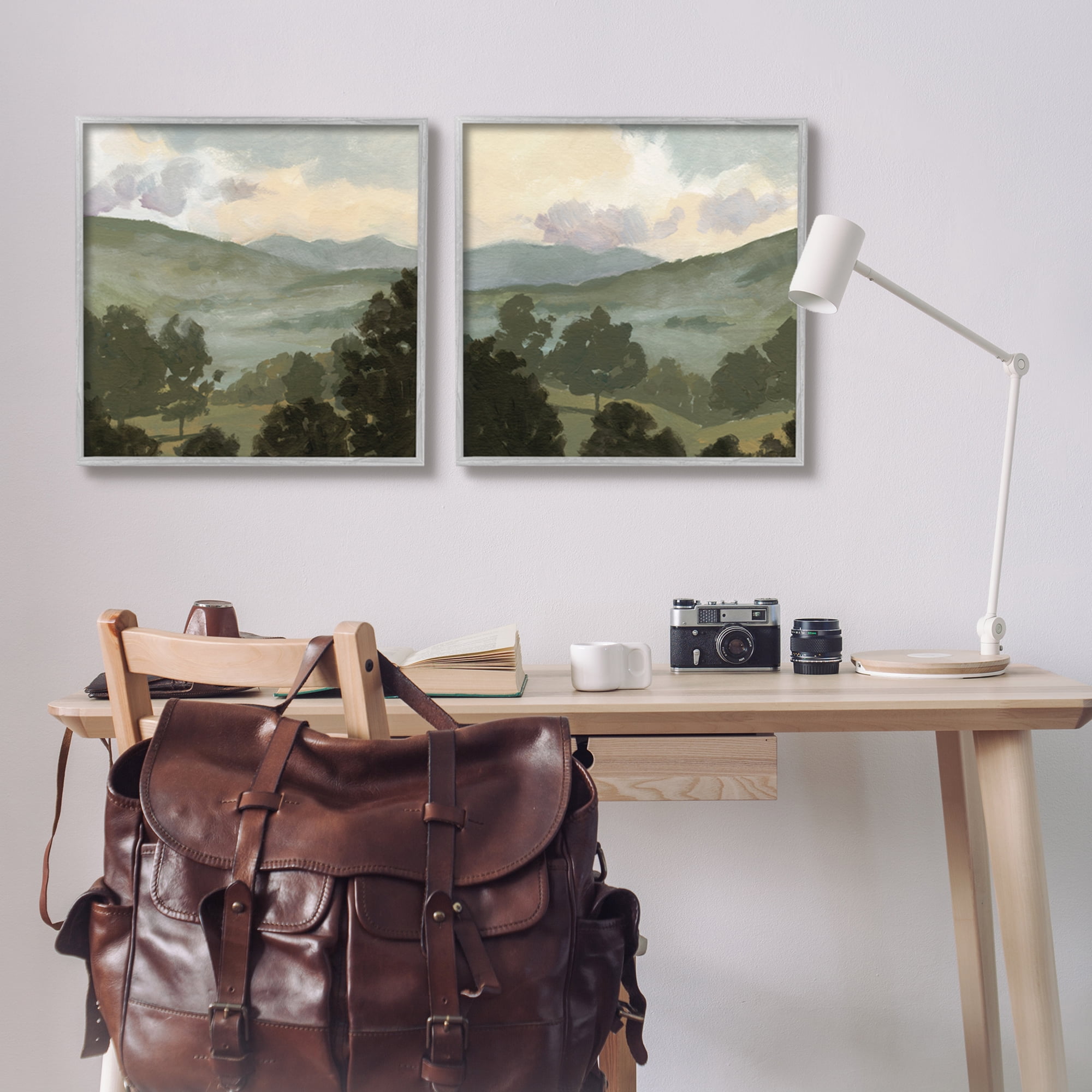 Stupell Industries Rural Hills Landscape Nature Painting Gray Framed Art Print Wall Art, 24 x 24, Set of 2