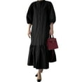 thumbnail image 3 of ZANZEA Women Stand Collar Puff Sleeve Button Down Ruffled Dress, 3 of 4