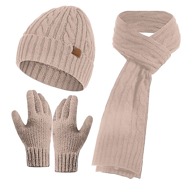 Knitted Wool Hat Scarf Gloves Man And Women's Fleece Cold Warm Three Piece Set