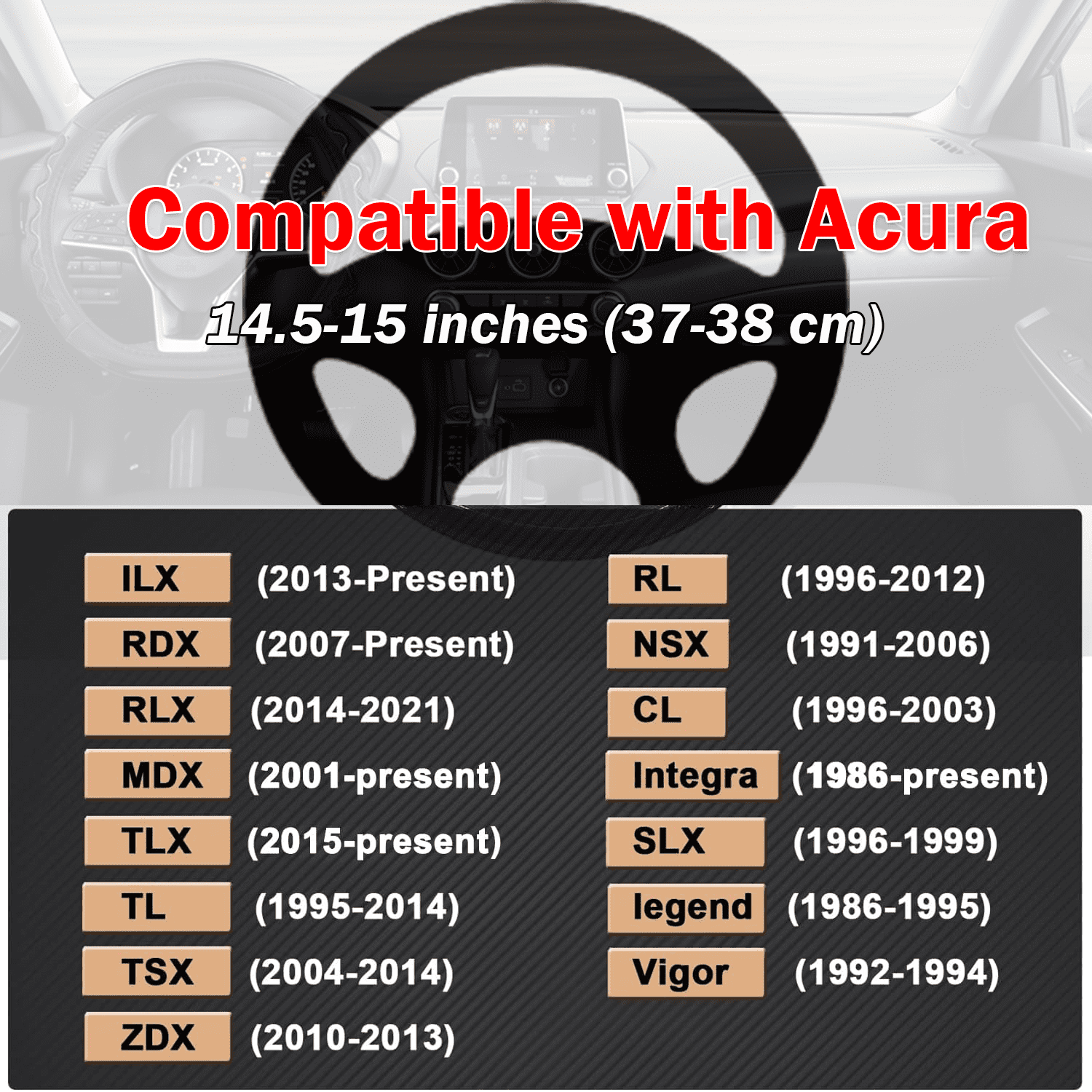 For Acura Ultra-thin Nappa Leather Steering Wheel Cover, Clip on Breathable and Anti-Slip Design, Black Car Accessories Fit for 14.5”-15”