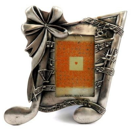 - Pewter picture frame in the shape of a large music note with a ribbon on the top left corner PF47