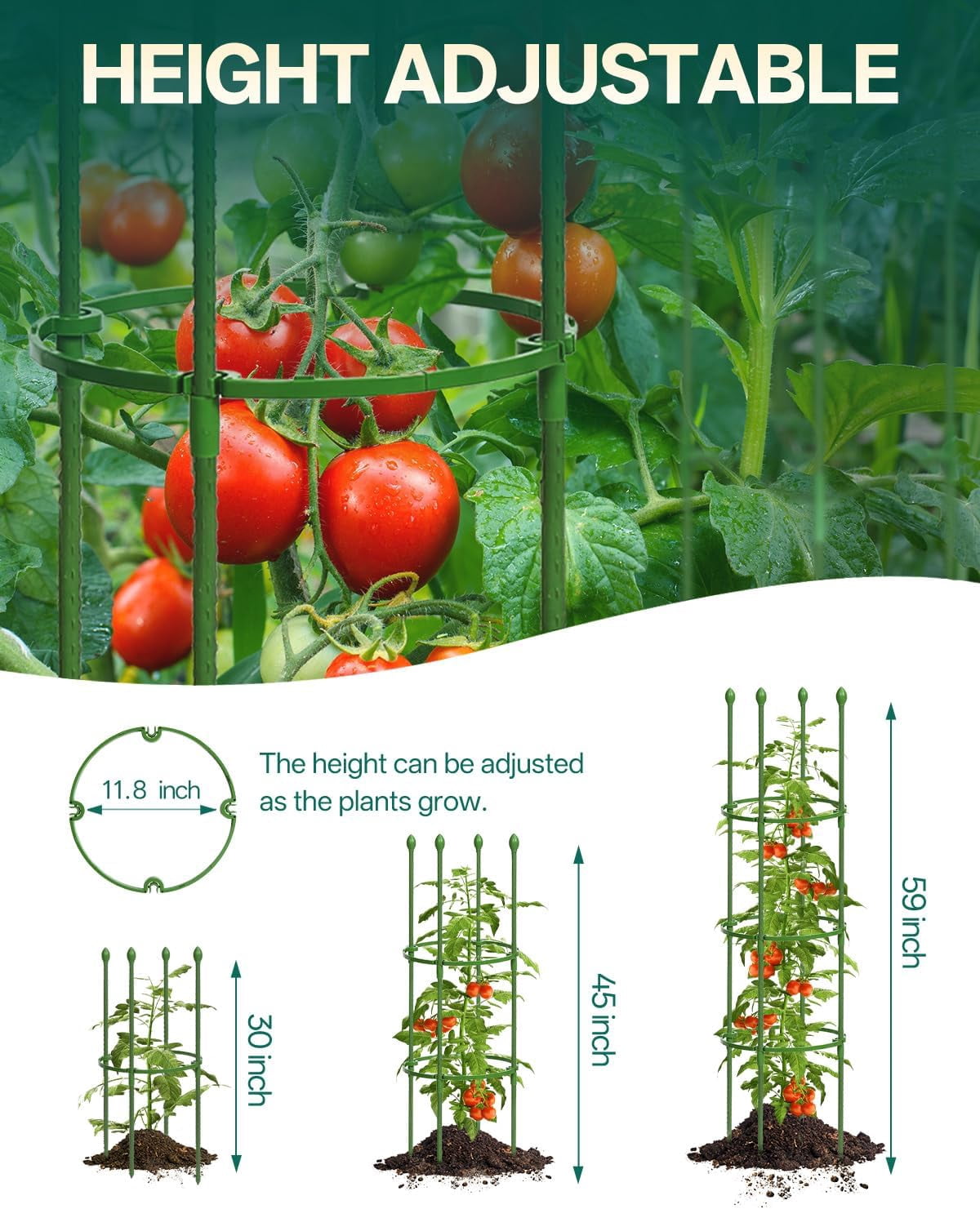 Tomato Support Cages 2 Pack, Adjustable Tomato Trellis Up to 59 Inch for Garden & Pots, Small Plant Cages, Plant Support for Climbing Vegetables, Flowers, Beans, Cucumber, Peony