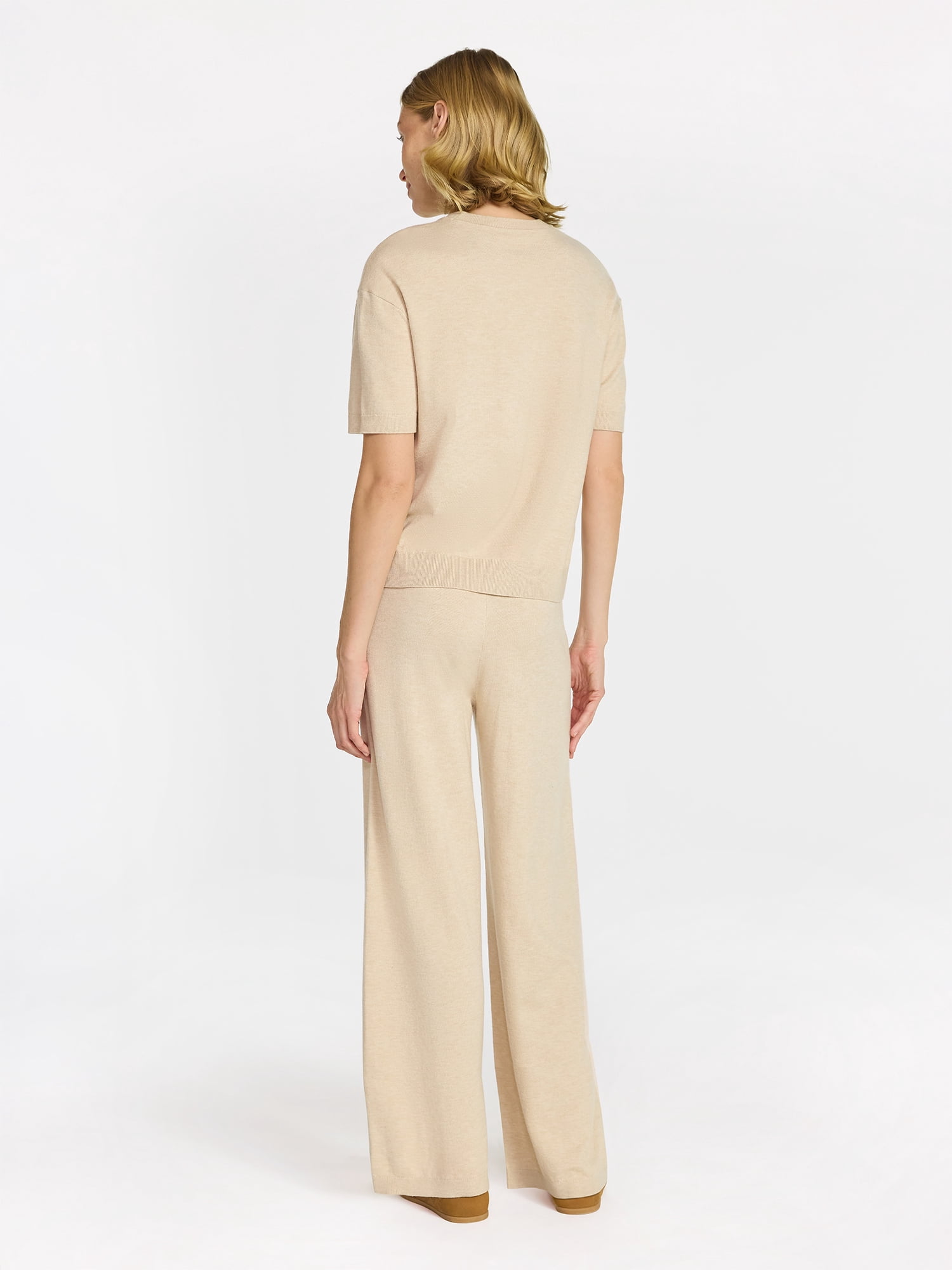 Time and Tru Women's Jersey Short Sleeve Top and Sweater Pants Set, 2-Piece, Sizes XS-3XL