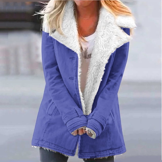 Puntoco Chaqueta De Mujer Chaqueta De Solapa De Botones De Felpa Cálida Informal De Invierno para Mujer Outwear Abrigo Sin Capucha De Manga Larga Liquidación De Navidad Puntoco Puntoco-2460
