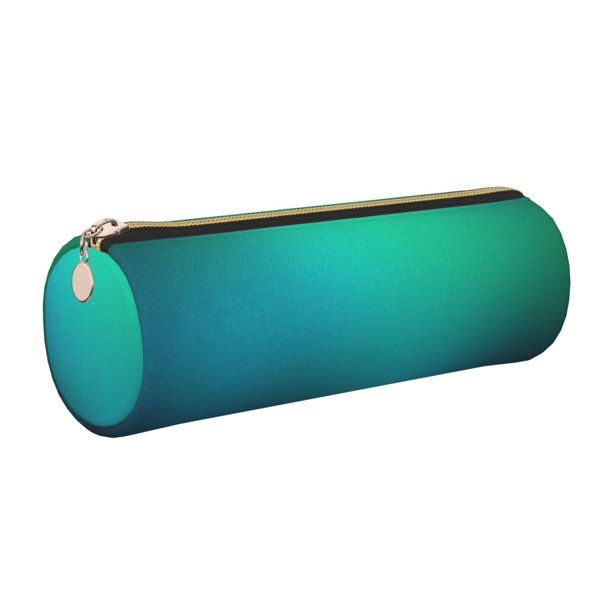 Easygdp Green Turquoise Teal para Estuche de Lápices Cilíndrico de Cuero con Cremallera, Organizador de Lápices de Cuero para Escuela, Oficina y Viajes