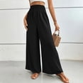 thumbnail image 2 of BLVB Women Palazzo Pants Summer Boho Bagyy Wide Leg Pants High Smocked Waist Casual Loose Lounge Trousers, 2 of 3