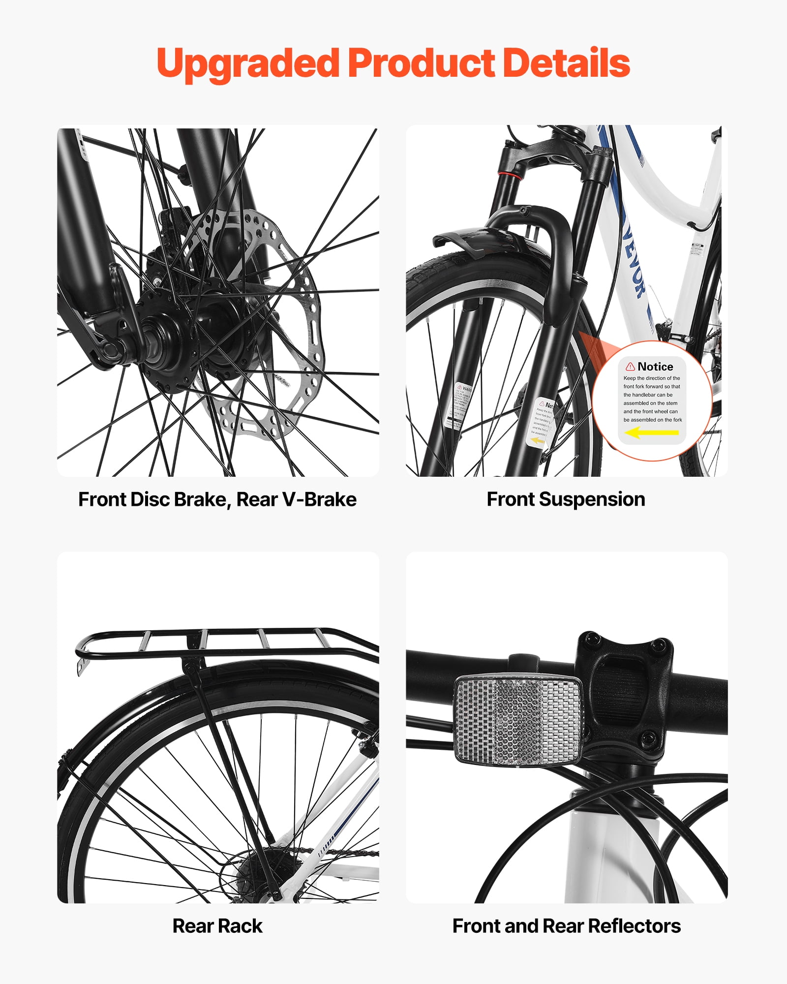 VEVOR Hybrid Bike, Lightweight Aluminum Frame Bike, 700c Wheel Men and Women Hybrid Bicycle, Step-Through Adult Urban City Commuter Bikes, 21-Speed Shimano Drivetrain, Dual Brakes, Front Suspension