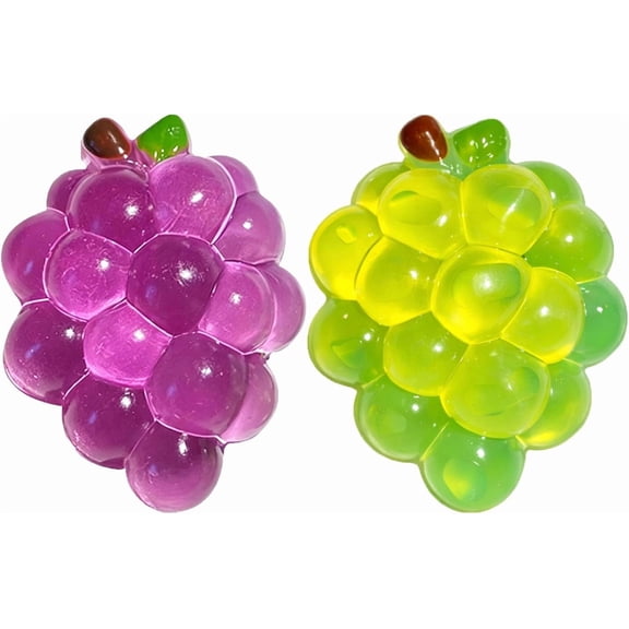 2Pcs Grape Squishy, Slow Rebound Sensory Grape Purple Squeeze Balls for Anxiety Relief Stress Relief for Adults, Purple & Green