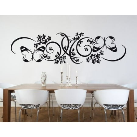 Wall Gold Butterfly Branch Wall Decal - wall decal, sticker, mural vinyl art home decor - 1038 - Beige, 24in x 7in ()