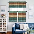 thumbnail image 2 of Green Brown Wood Grain Kitchen Curtains Valances and Tiers Set of 3 Vintage Green Brown Khaki Teal Wood Stripes Tier Curtains and Valance with Rod Pocket for Small Windows, 27.5"x36", 2 of 9