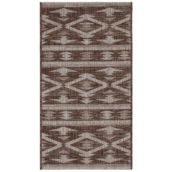 SAFAVIEH Courtyard April Geometric Indoor/Outdoor Area Rug, Brown/Ivory, 2' x 3'7"