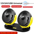 thumbnail image 4 of Ventilador Coche 24 V Camión 12 V Refrigeración USB Ventilador Eléctrico Coche Súper Potente Viento Ventilador Doble Cabeza (negro Y Amarillo), 4 of 9
