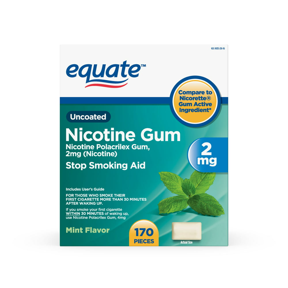 Equate , Nicotine Polacrilex Gum 2 mg (nicotine), Mint Flavor, Stop ...