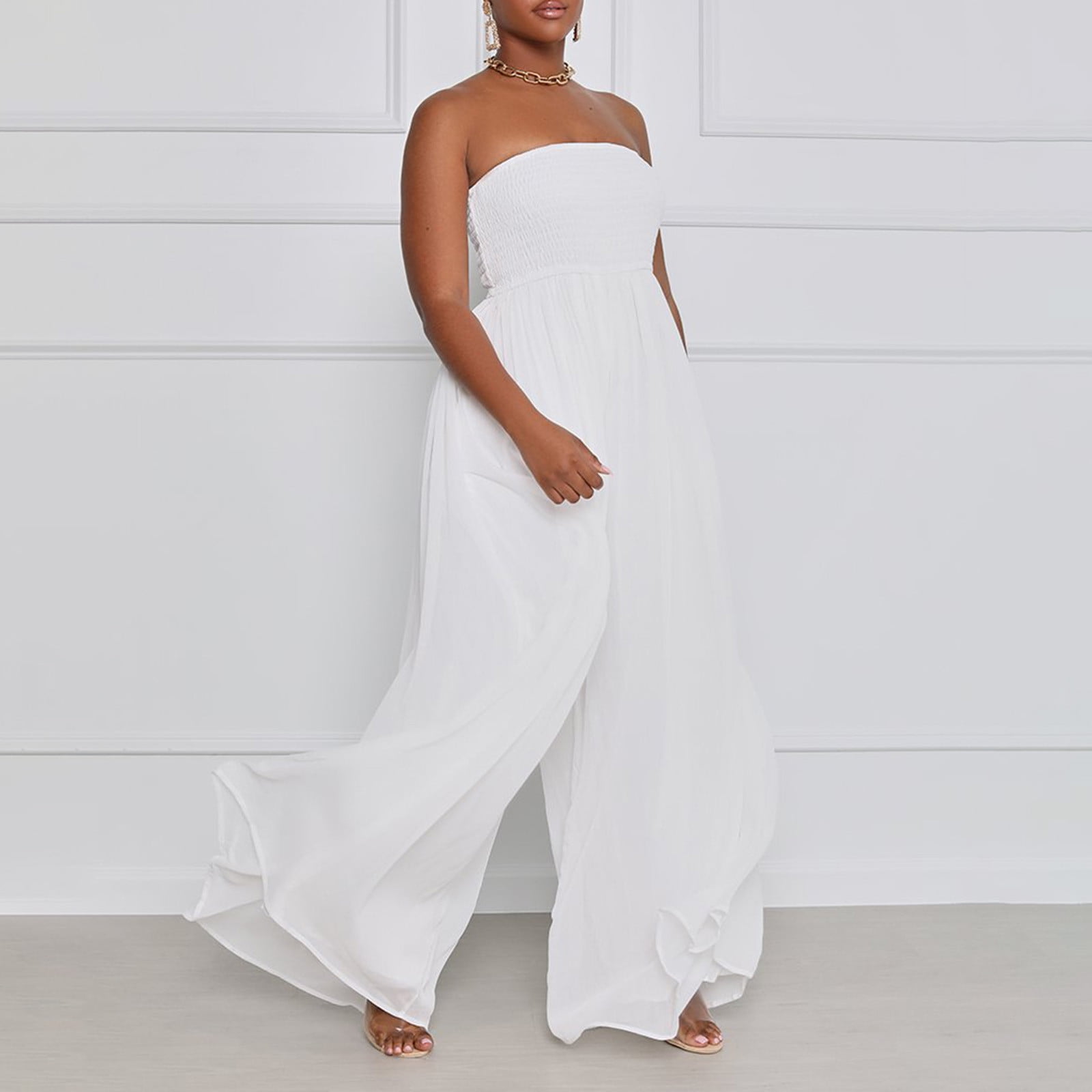 Clearance Promo, Women's Chiffon Jumpsuit, High-Waist Pleated