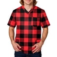 thumbnail image 2 of Domuza Scrub Tops Men Plaid Stripe Printed Short Sleeve V Neck Caregiver Uniform Plus Size Comfy Soft Medical Workwear with 3 Pockets Red 5XL, 2 of 5