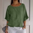 thumbnail image 2 of VBVC Women's and Women's Plus Cotton-Linen Top,Ladies Lightweight 3/4 Sleeve Crew Neck Blouse,Summer Ruffle Hem Shirt for Women,Army Green,S-2XL, 2 of 9