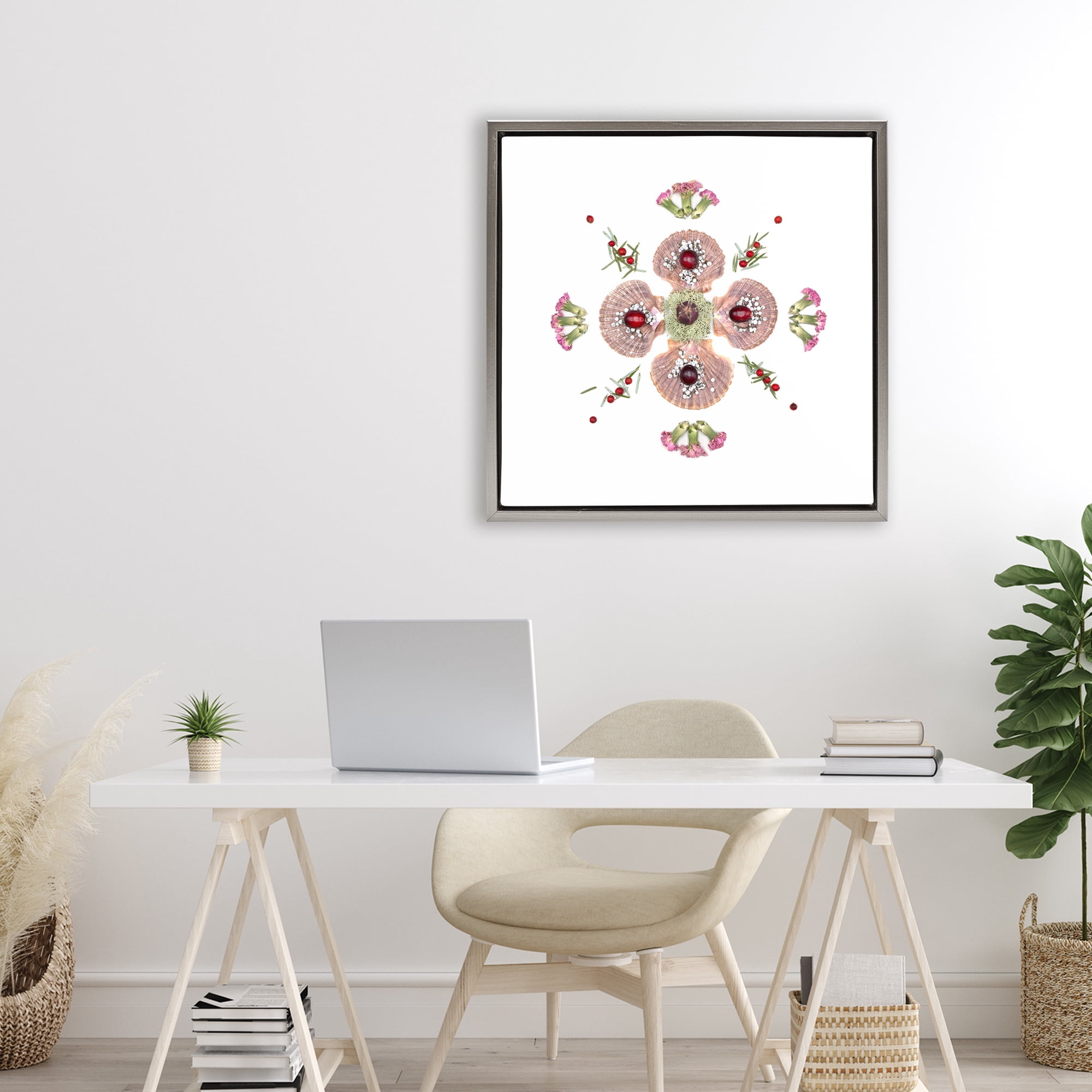 Stupell Industries Clam Shells & Botanicals Pattern Gray Framed Floater Canvas Wall Art, design by Beth Adoette