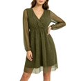 thumbnail image 2 of Lopecy-Sta Womens Dresses V Neck Faux Wrap Elastic Waist A Line Mini Dress Long Sleeve Chiffon Overlay Fit for Wedding Guest Dinner Date Semi formal Events, 2 of 6