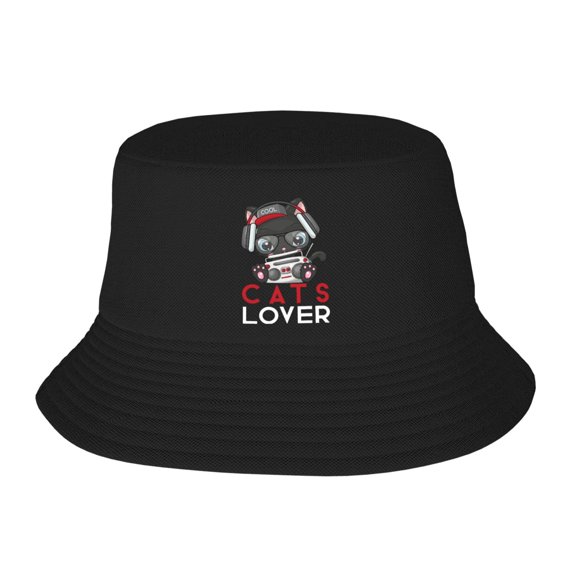 Cute Cat Lover Music Pattern Bucket Hat For Womens And Mens Outdoor Beach Fisherman Hat Sun Hat