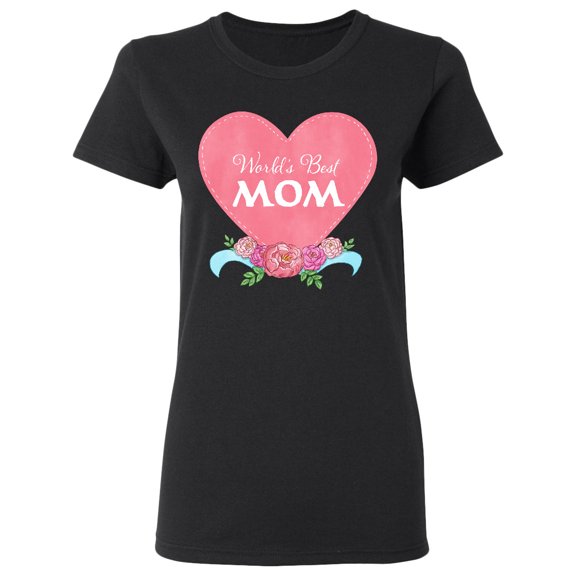 Inktastic World's Best Mom in Pink Heart with Flowers Women's T-Shirt